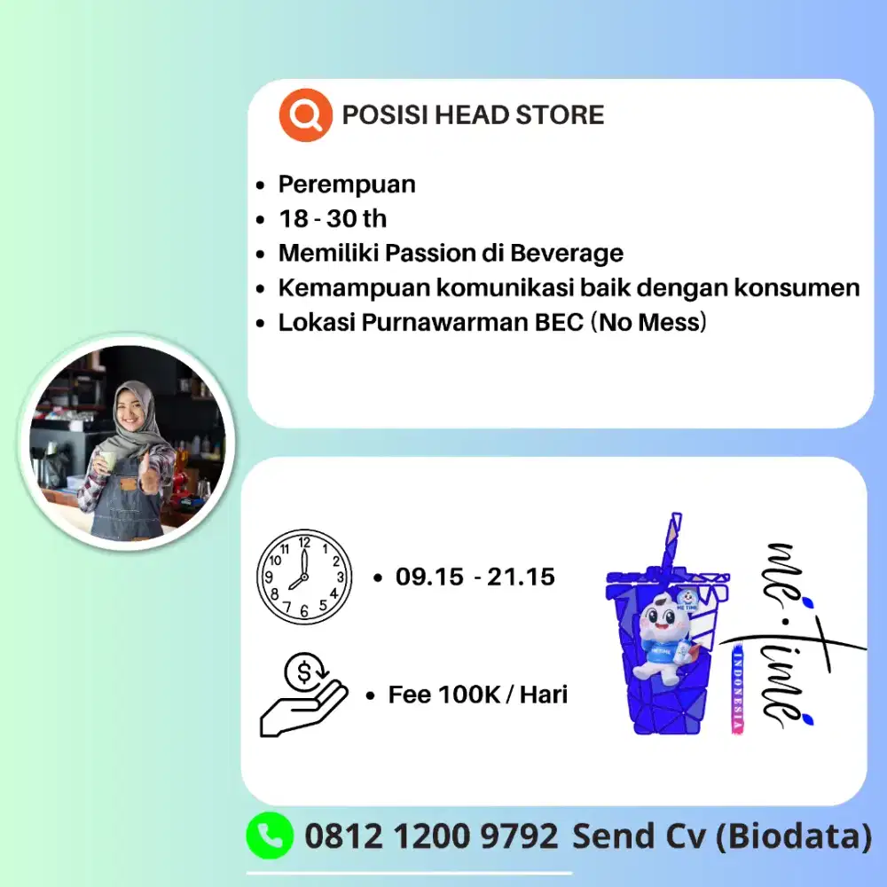 Loker Perempuan Staff Outlet Minuman