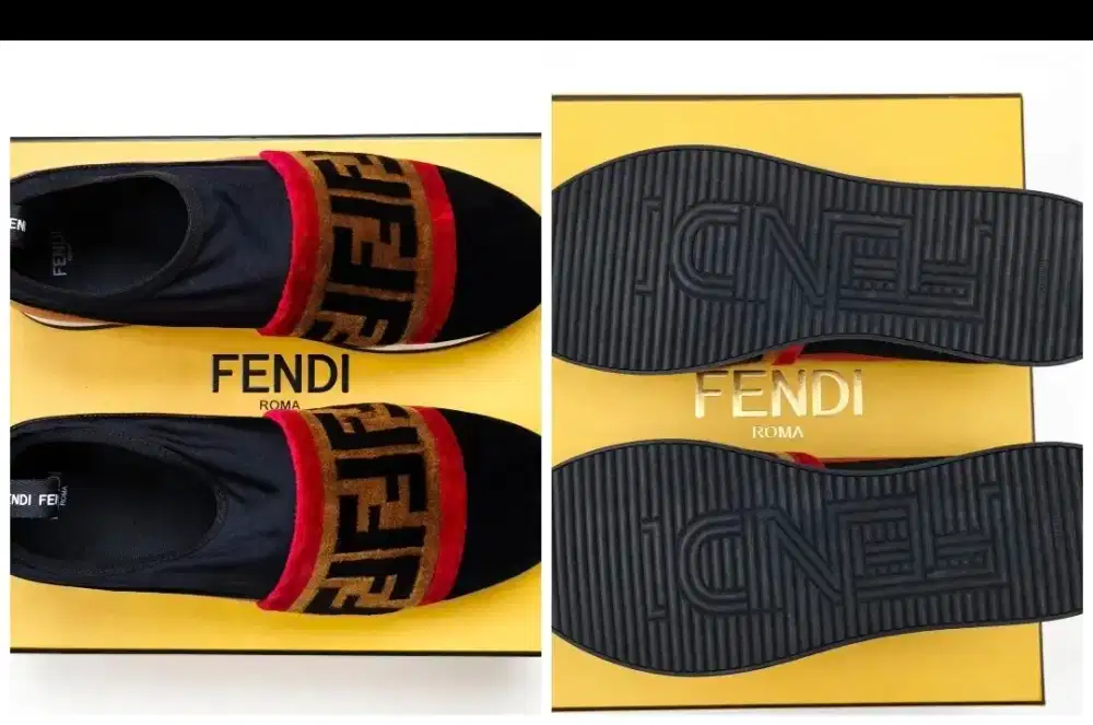 Fendi Roma Slip-On Sneakers, FF Zucca Velvet 100%Original