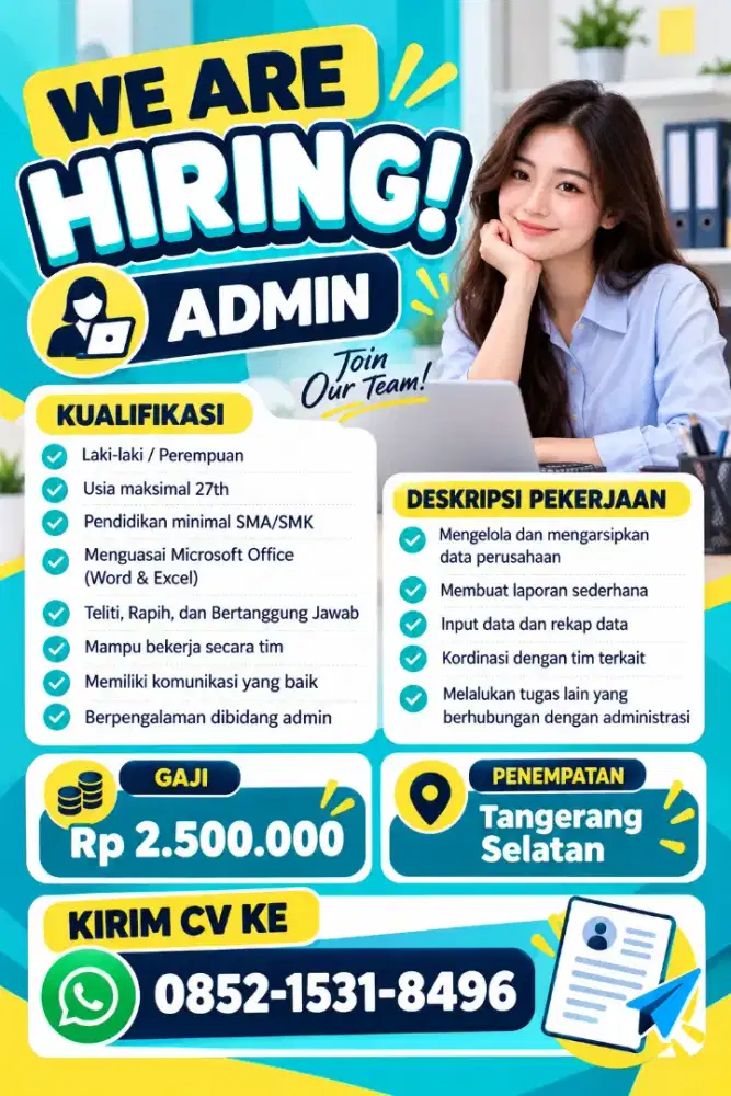 Dibutuhkan Admin Kantor