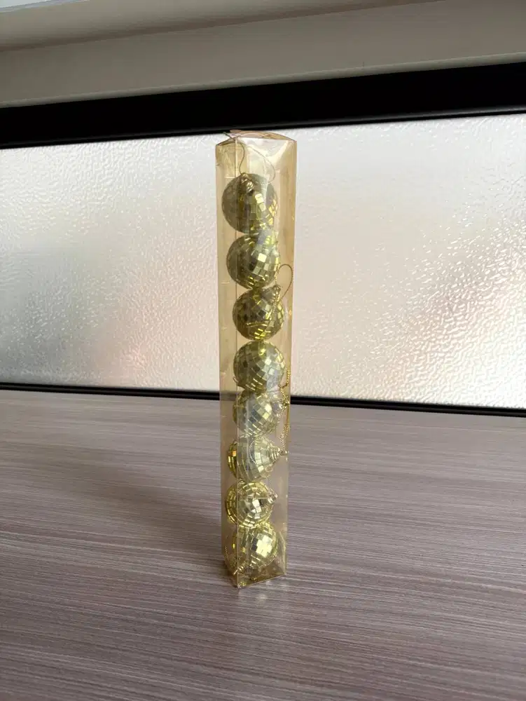 Bola Disko / Hiasan Pohon Natal Emas Sparkly (1 Box Isi 8)