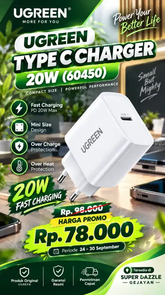 UGREEN USB TYPE C CHARGER 20W (60450)