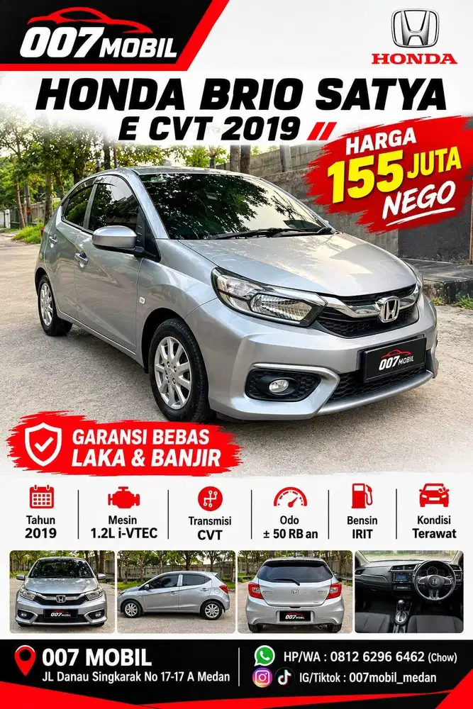 Honda Brio Satya E CVT Matic 2019,2020,2021, Agya 2022,2023