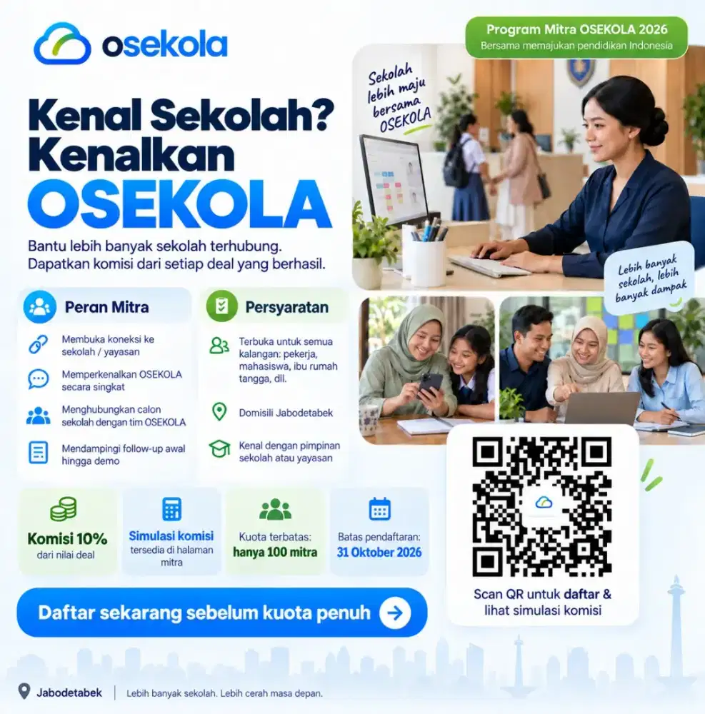 Kenal Sekolah? Kenalkan OSEKOLA. Dicari 100 Mitra sampai 31 Oktober 26