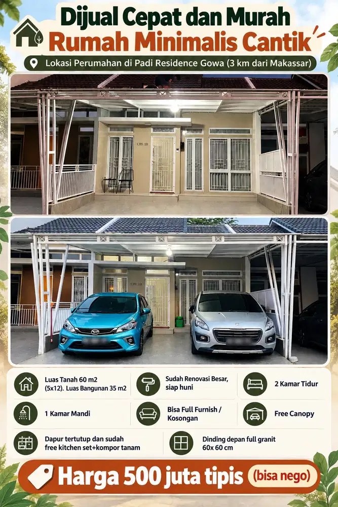 Dijual MURAH Rumah Cantik Minimalis Gowa Makassar