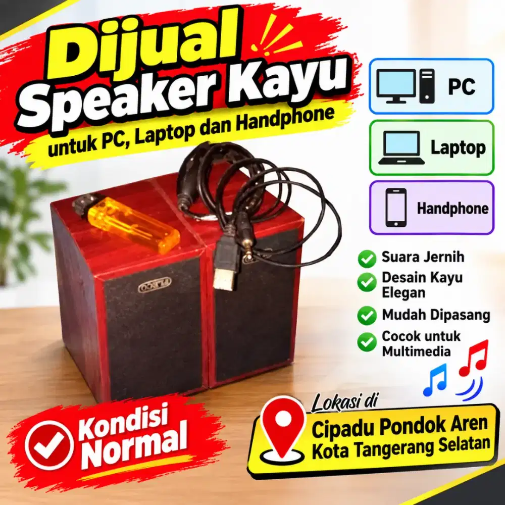 Speaker Kayu untuk PC, Laptop dan Handphone, kondisi Normal