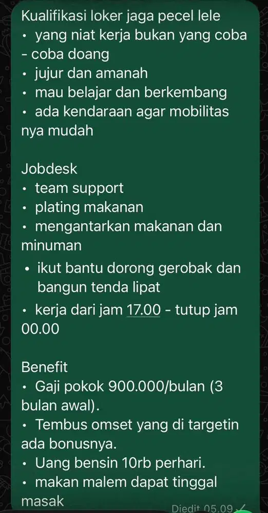 Lowong Pekerjaan Pecel Lele