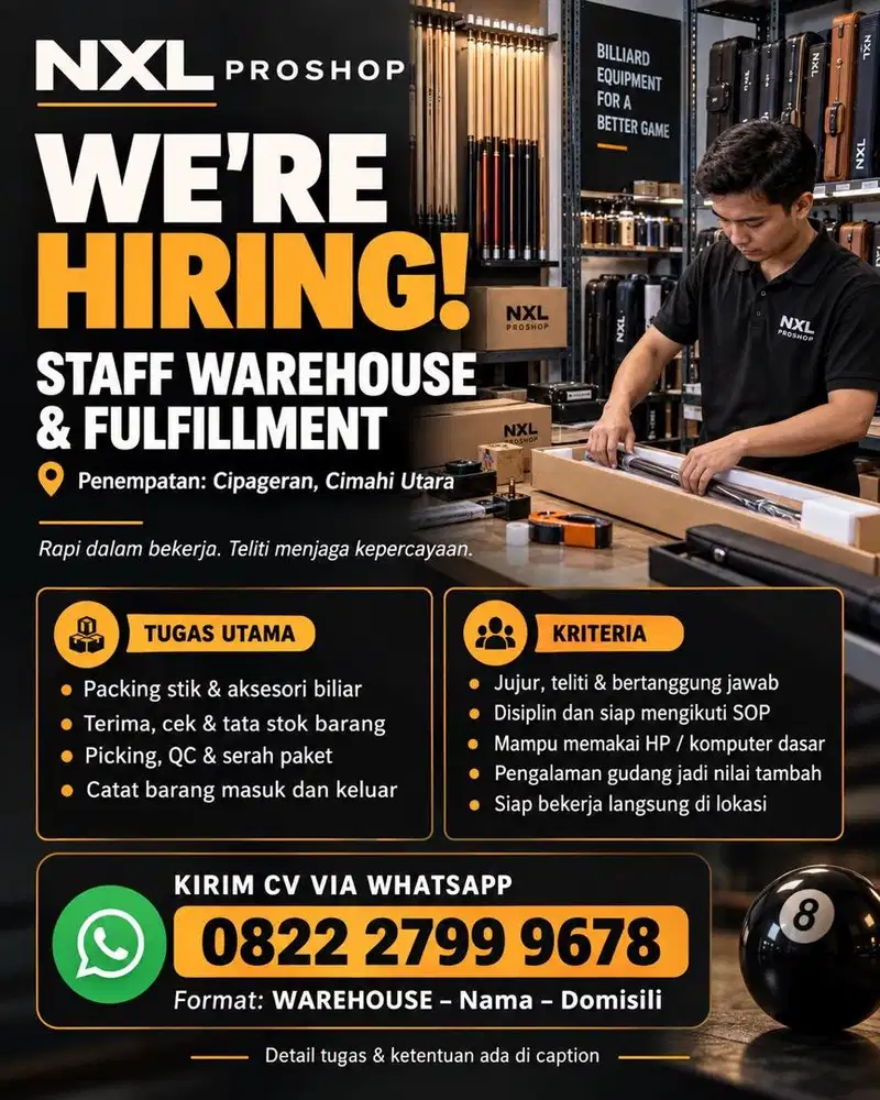 Lowongan Kerja Staff Gudang dan Packing NXL Proshop Cimahi