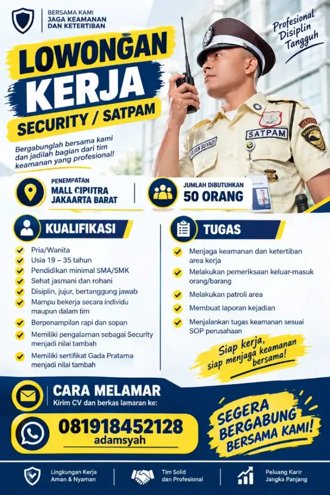 LOKER SCURITY LANGSUNG WA AJA VIA ADM