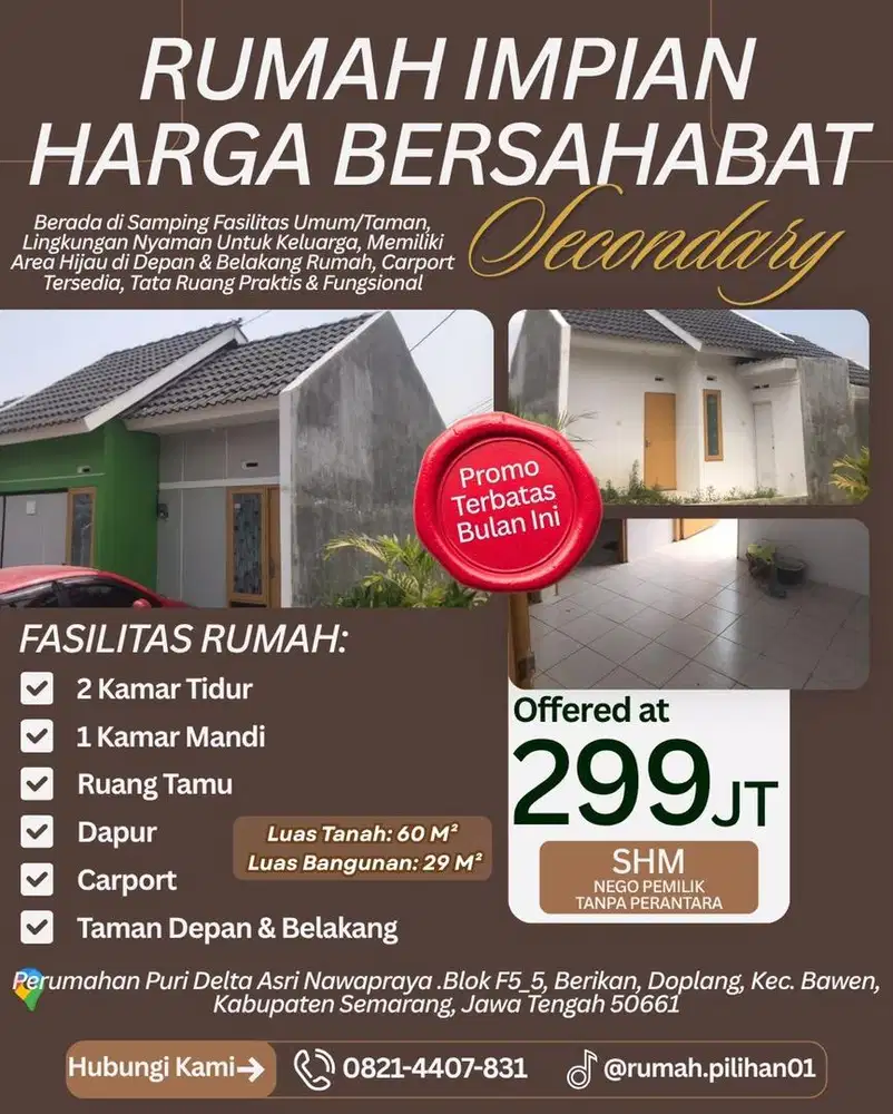 RUMAH KOMPAK, LOKASI NYAMAN, ADA TAMAN