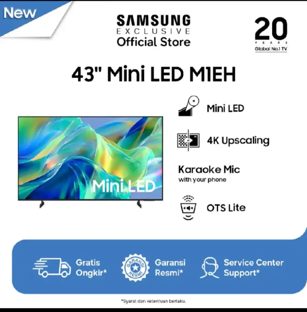 MiniLed Samsung 43 SmartTV 4K UHD Netflix YouTube Digital BARU Resmi
