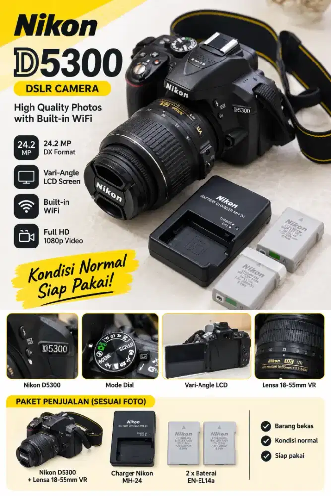 Nikon D5300 DSLR + Lensa 18-55mm VR
