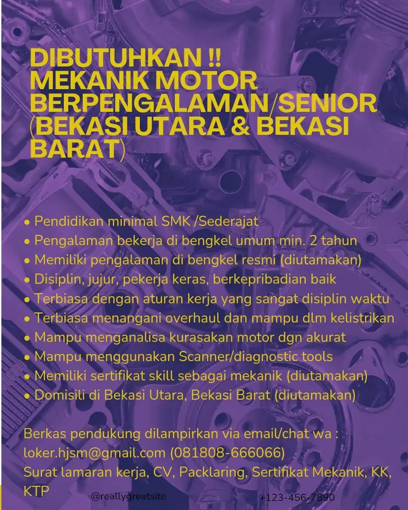 Lowongan Mekanik Bengkel Motor