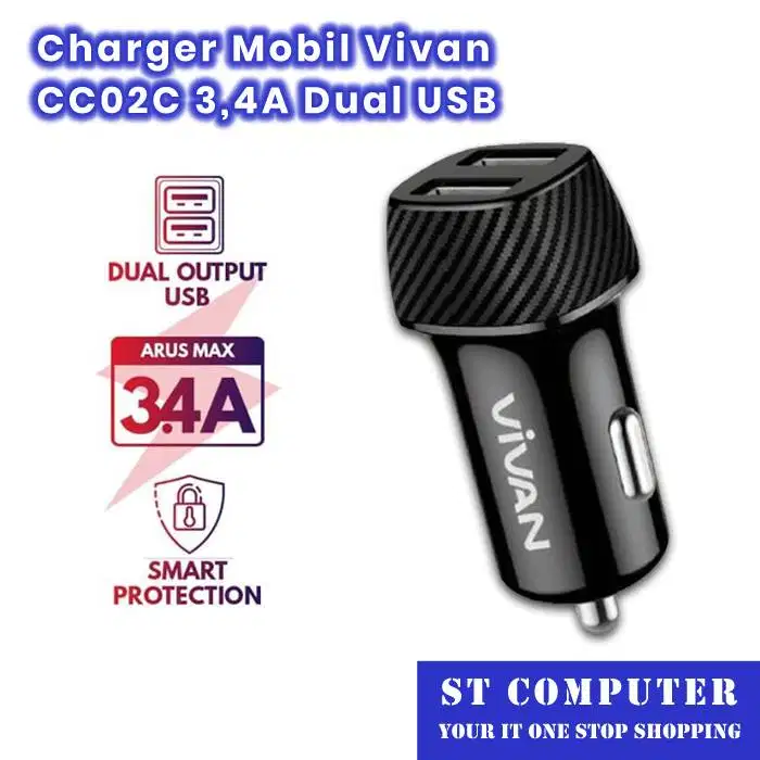 Charger Handphone Colok Mobil Vivan CC02C 3,4A Dual USB