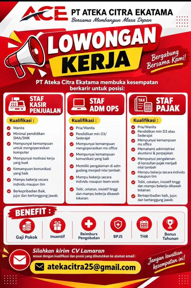 Lowongan Kerja Staf Kasir,adm & Staf Pajak