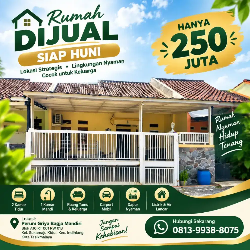 DIJUAL RUMAH SIAP HUNI PERUM GBM TASIKMALAYA – 78 m², Rp250 JUTA NEGO