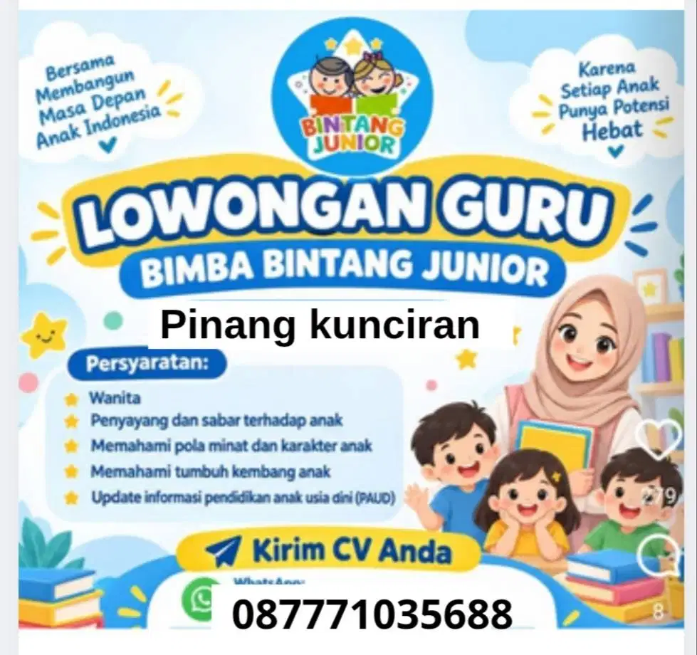 Loker guru tutor Bimba anak tk