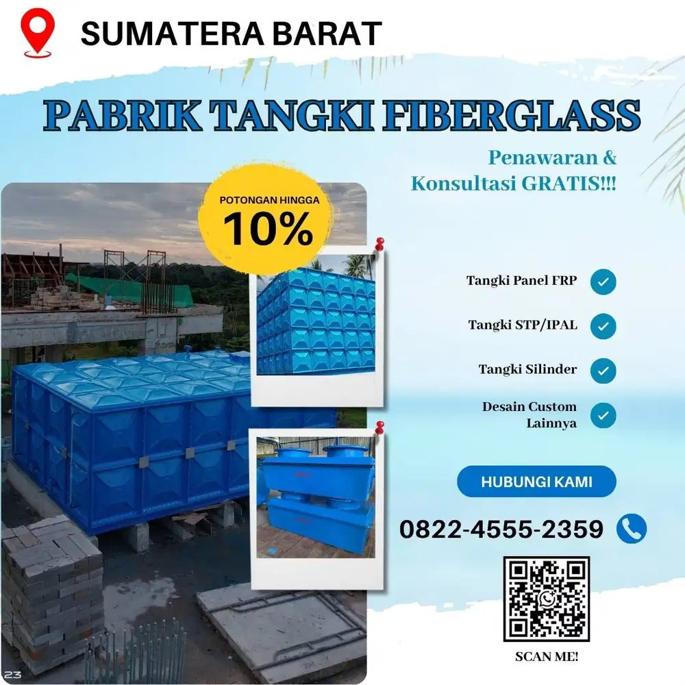 Tangki Fiberglass-Jual Tangki Air, Panel & Silinder Payakumbuh