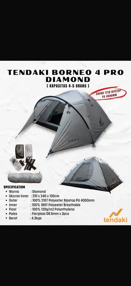 Tenda Tendaki Mis BORNEO 4 / Tenda Camping Dome 4 Orang Double Layer