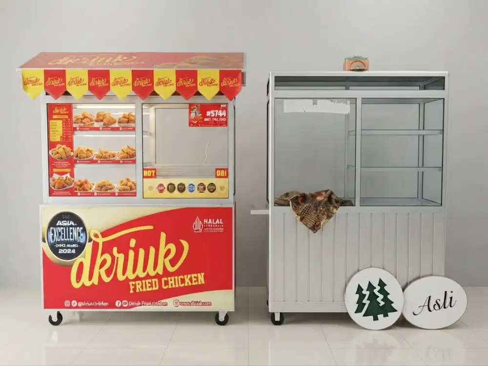 Gerobak Etalase D'Kriuk Fried Chicken Asli - Siap Usaha (Kandang Roda)