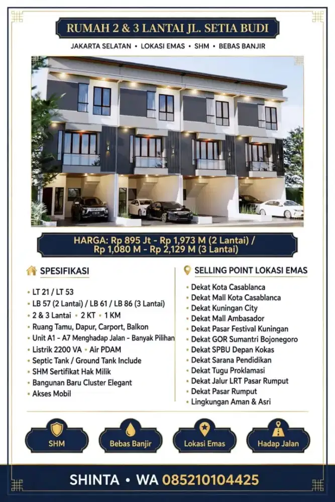 Rumah Modern 3 lantai di Setia Budi Jakarta Selatan lokasi strategis