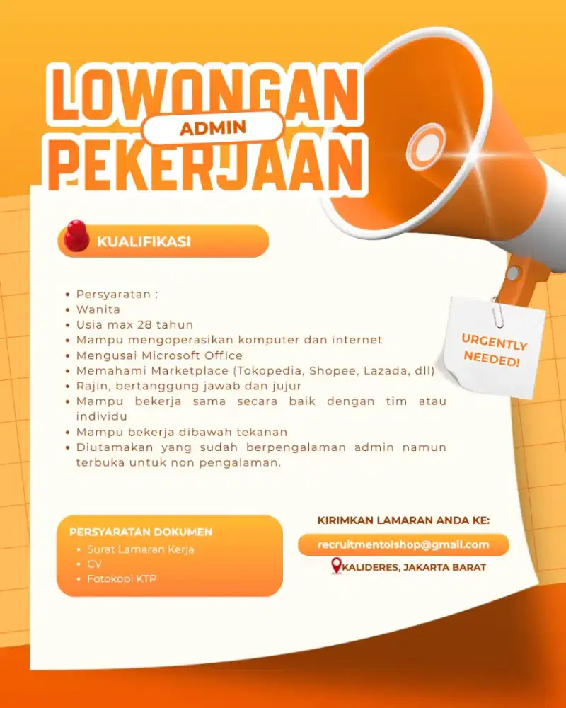 LOKER ADMIN OLSHOP JAKARTA BARAT