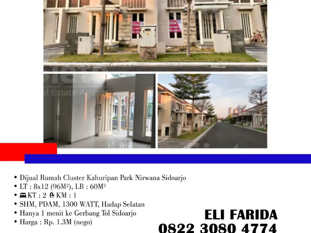 Dijual Rumah Cluster Kahuripan Park Nirwana Sidoarjo