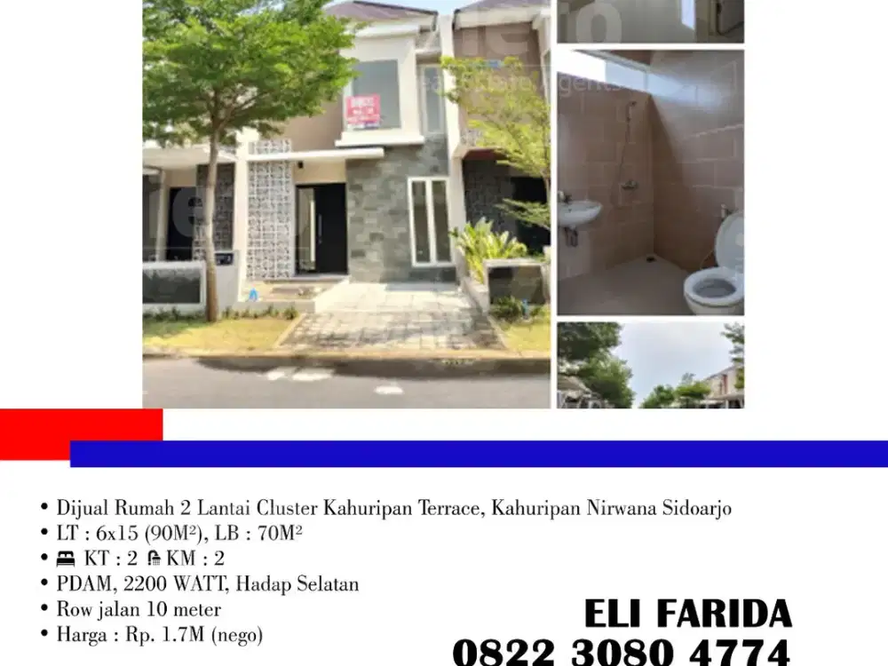 Dijual Rumah 2 Lantai Cluster Kahuripan Terrace, Kahuripan Nirwana Sidoarjo