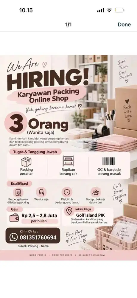 LOKER ADMIN GUDANG DAN PACKING