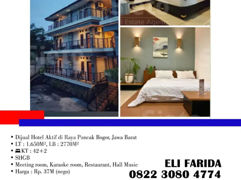 Dijual Hotel Aktif di Raya Puncak Bogor Jawa Barat