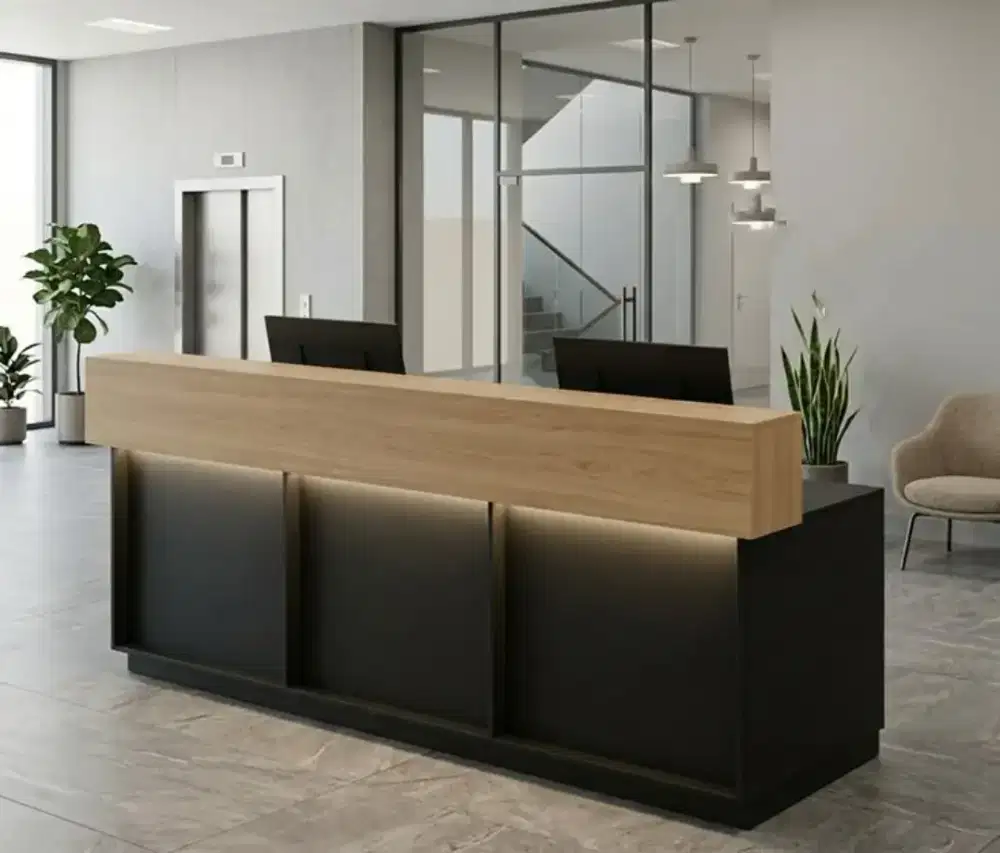 Meja Receptionist HPL Meja Front Office Minimalis Meja Showroom