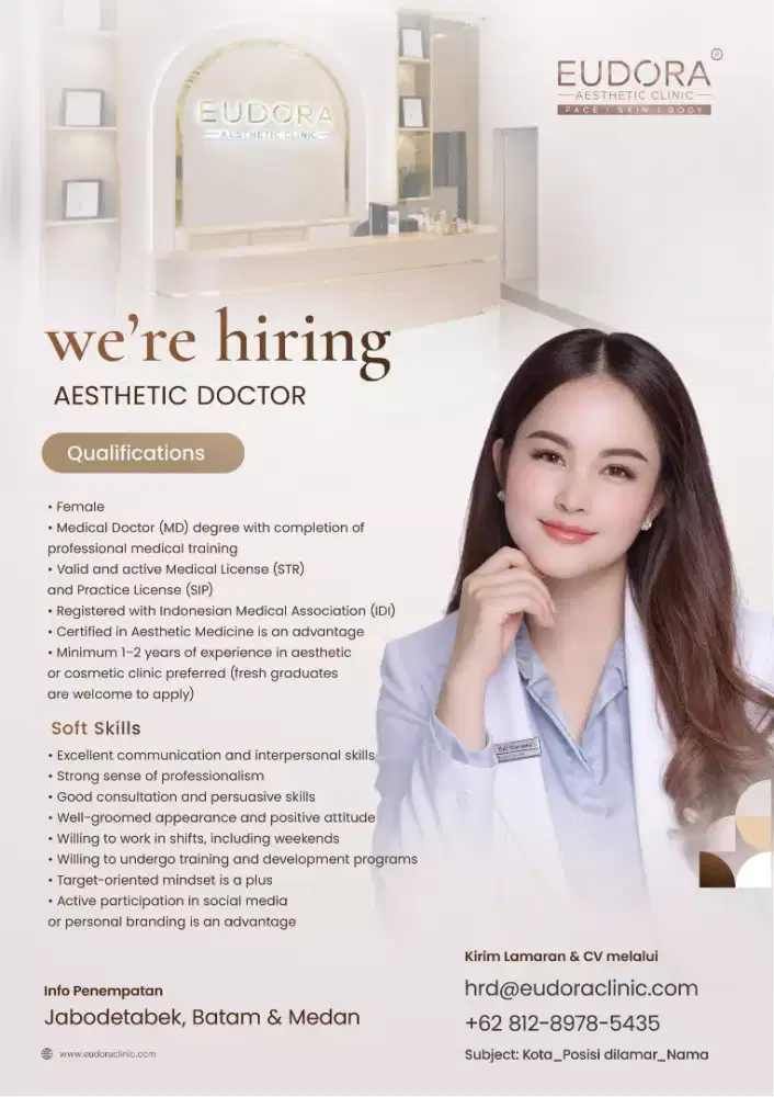 Lowongan Dokter, CSO & Beauty Consultant