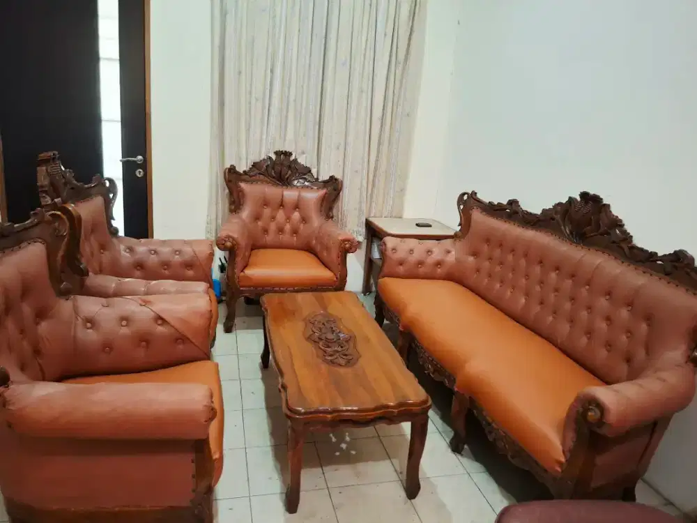 Kursi Tamu Jati Set Sofa Bangku Meja Ruang Kayu Ukir Antik Klasik 3111