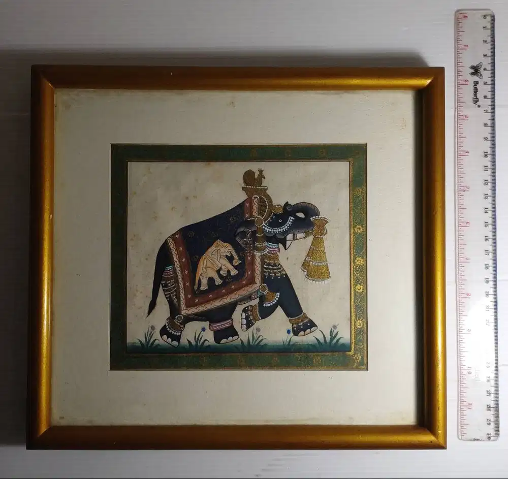 Vintage Mughal Indian Elephant Painting Miniature Art
