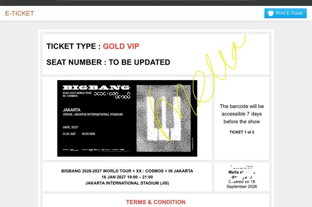 TIKET BIGBANG JAKARTA GOLD VIP