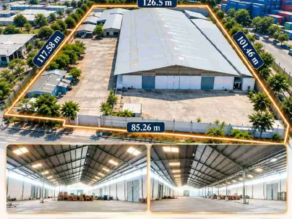 Gudang Siap Pakai Di Jl. Kalianak Surabaya
 Jl. Kalianak Surabaya
Area Pergudangan 
Sangat dekat margomulyo
Dekat Peti Kemas

LT 11.650 m²
LB 4.640 m²
SHM| Barat

Lebar depan 85.26m
Panjang kanan 101.46m
Lebar belakang 126.5m
Panjang kiri 117.58m

 Rp 85M