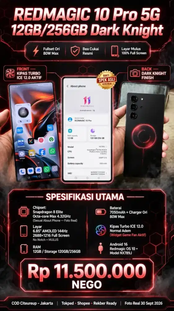 Nubia Red Magic 10 Pro 12/256 Dark Knight Fullset 80W. Bea Cukai Aman