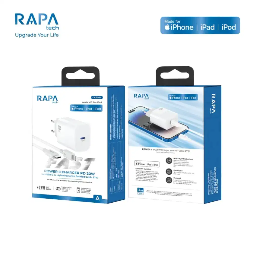 RAPAtech Power II 20W USB-C Lightning Cable MFI - DC6064 White