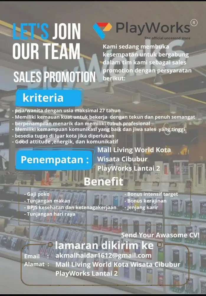 Di butuhkan sales promotor