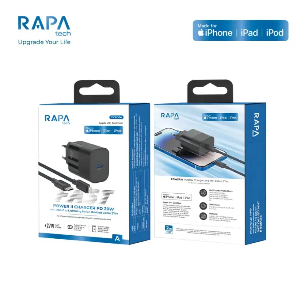 RAPAtech Power II 20W USB-C Lightning Cable MFI - DC6064 Black