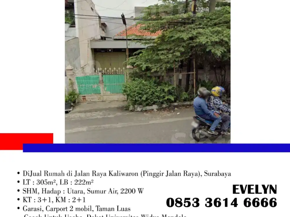 DiJual Rumah di Jalan Raya Kaliwaron (Pinggir Jalan Raya), di Surabaya