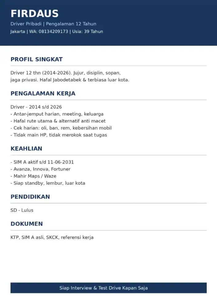 Mencari lowongan driver. Sim.A