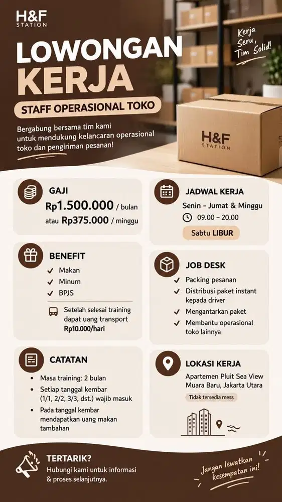 LOWONGAN STAFF OPERASIONAL TOKO ONLINE