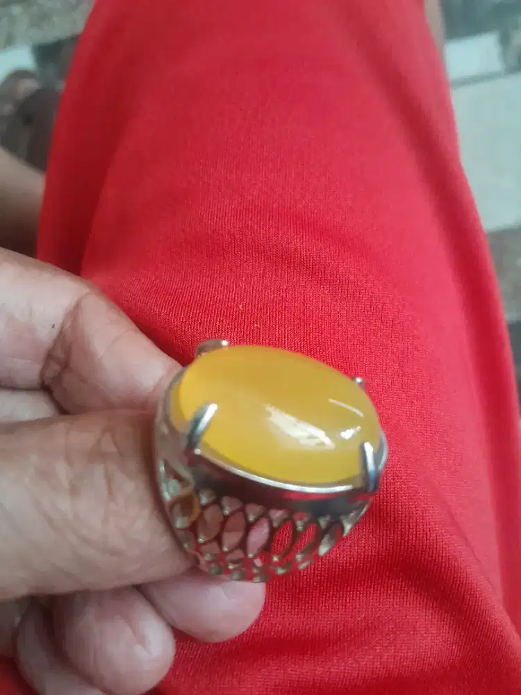Di jual batu kalsedon kuning ring titanium super minat wa