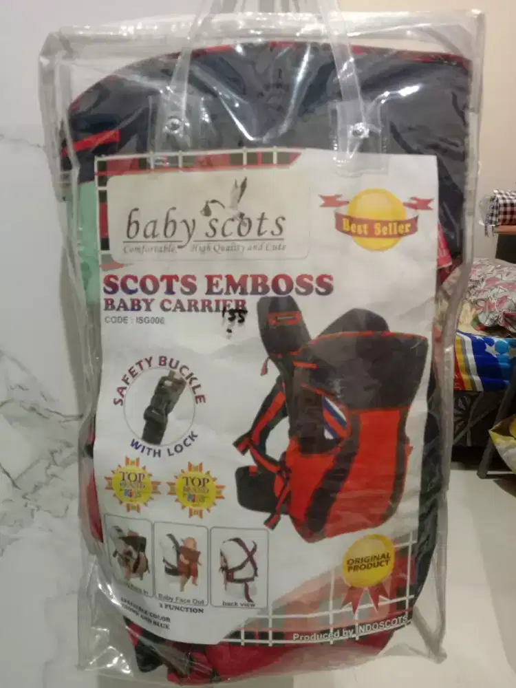 Baby Scots Baby Carier Emboss Navy Red - New
