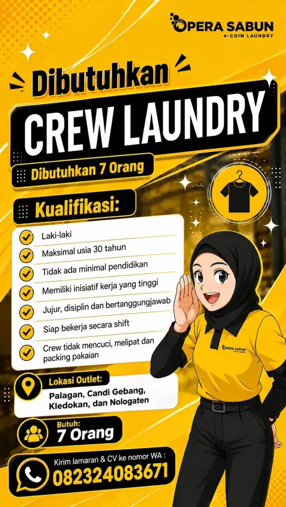 Lowongan Crew Laundry Self Service dan Admin Lapangan OS Jogja-Solo