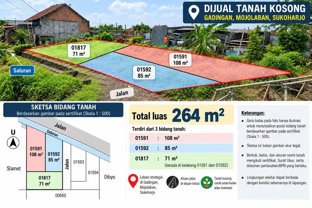 DIJUAL TANAH KOSONG – GADINGAN, MOJOLABAN, SUKOHARJO