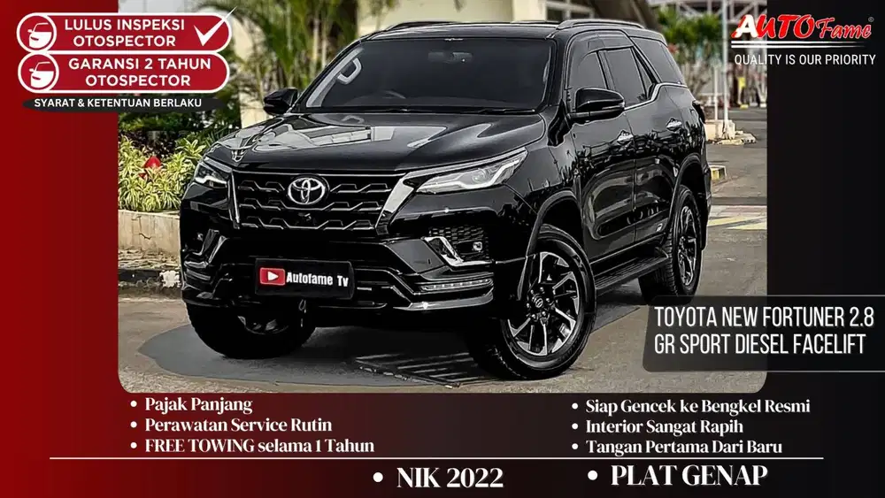 Toyota New Fortuner 2.8 GR Sport Diesel AT NIK 2022 FACELIFT Black On