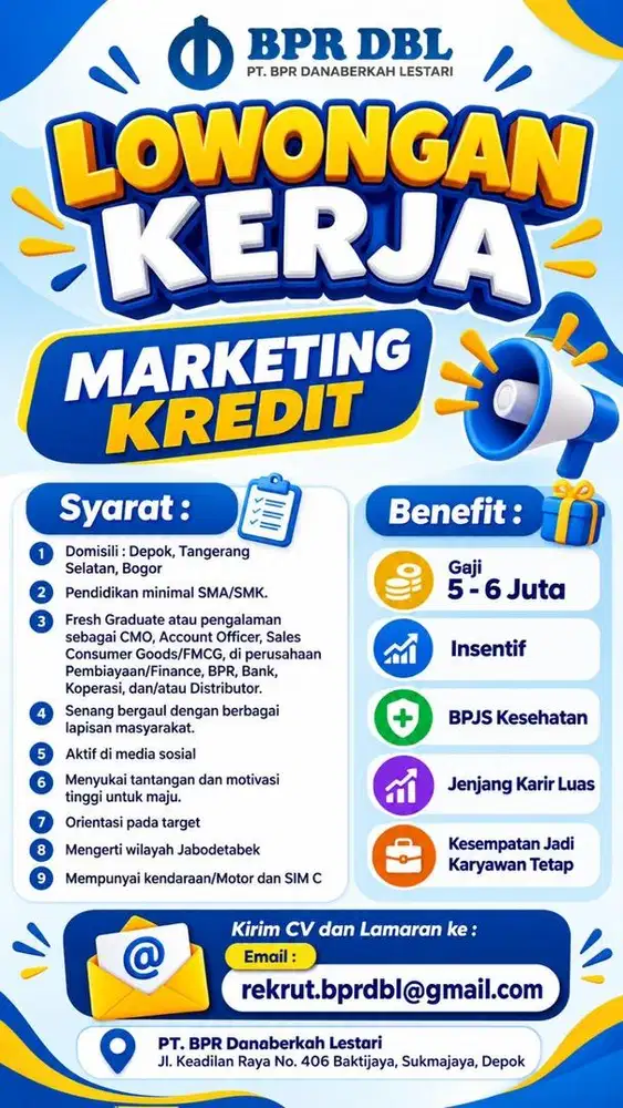 Lowongan Kerja Marketing Kredit Bank BPR DBL