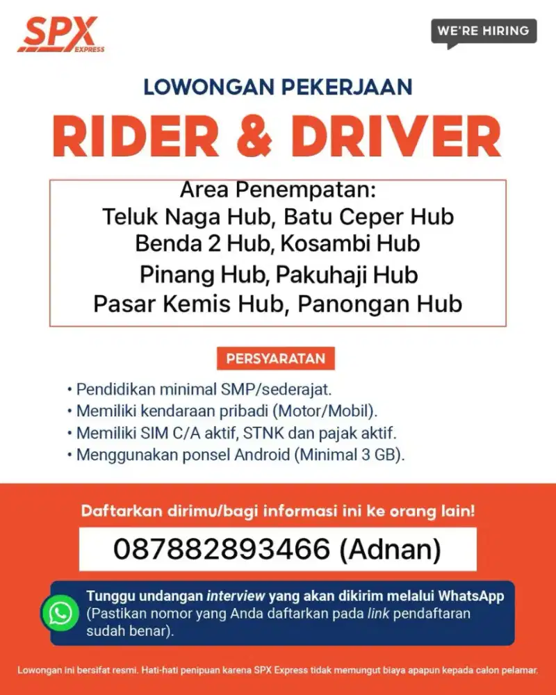 LOKER KURIR MOTOR SPX EXPRESS
