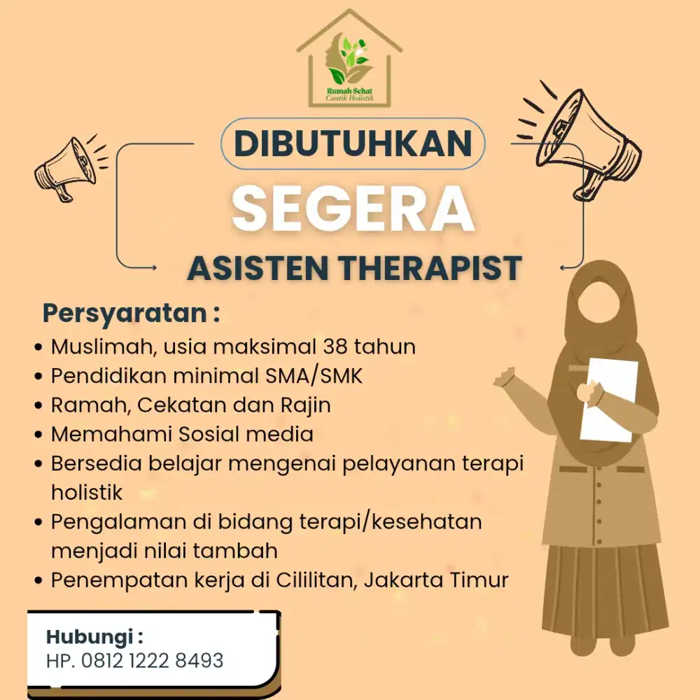 Dibutuhkan segera Asisten Terapist